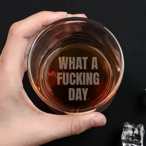 Funny Whiskey Glasses-What A Fucking Day-Whiskey Glasses Engraved-Bottom Engraved Drinking Glass-Christmas Gift For Him-Whiskey Gifts Drinkware