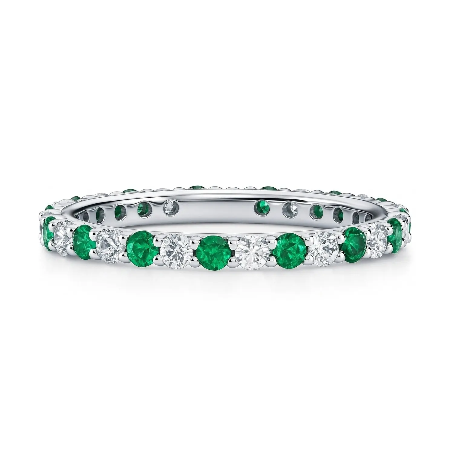 BERRICLE Sterling Silver Stackable Eternity Band Ring for Women, Emerald-Green Pave Set Round Cut Cubic Zirconia CZ