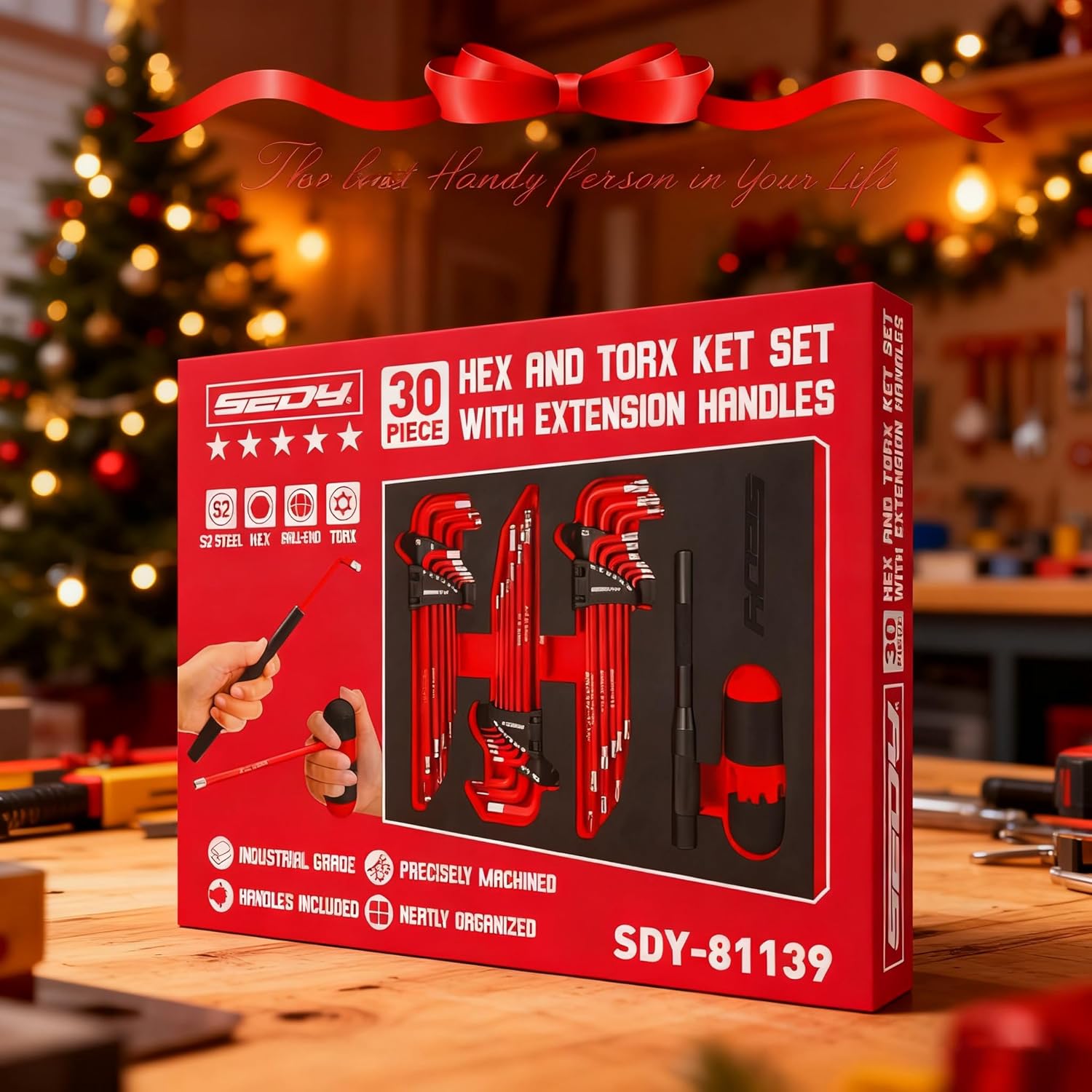 30-Piece Long Arm Ball End L-Hex & Torx Key Tool Kit Set, Hex Combination Wrench with Grip Handle, T-Handle & Extension Bars, SAE 1/16"-3/8", Metric 1.5mm-10mm, Torx T10-T50, Specialty Mechanic Tools for Mechanics, Christmas Gift,father detail 1