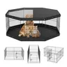 VEVOR Durable Puppy Playpen Enclosure, 8-Panel Foldable Metal Dog Exercise Pen with Mesh Top Cover (Shade & Sun Guard) & Bottom Pad, 24" H Octagon-to-Square Pet Fence Kennel, Indoor/Outdoor for Small/Medium Pets, Tool-Free Flat Fold
