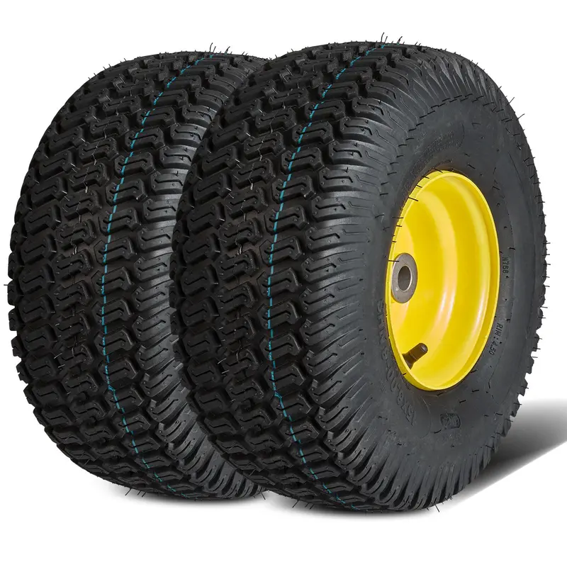 【toolupgrade】VEVOR 2-Pack 15x6-6 Inches Rubber Tubeless Lawn Mower Tire Assembly with Rim, 3" Offset Hub, 3/4-Inch Bushing, 16 Additional Fittings, High Load Cap., Diameter-Specific for Riding Mowers & Lawn Tractors