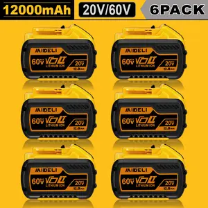 6-Pack 12Ah DCB612 replacement for Dewalt 20V/60V max battery compatible with DeWalt dualvolt DCB609 DCB612 DCB606 compatiblewith DeWalt 20V/60V cordless power tools