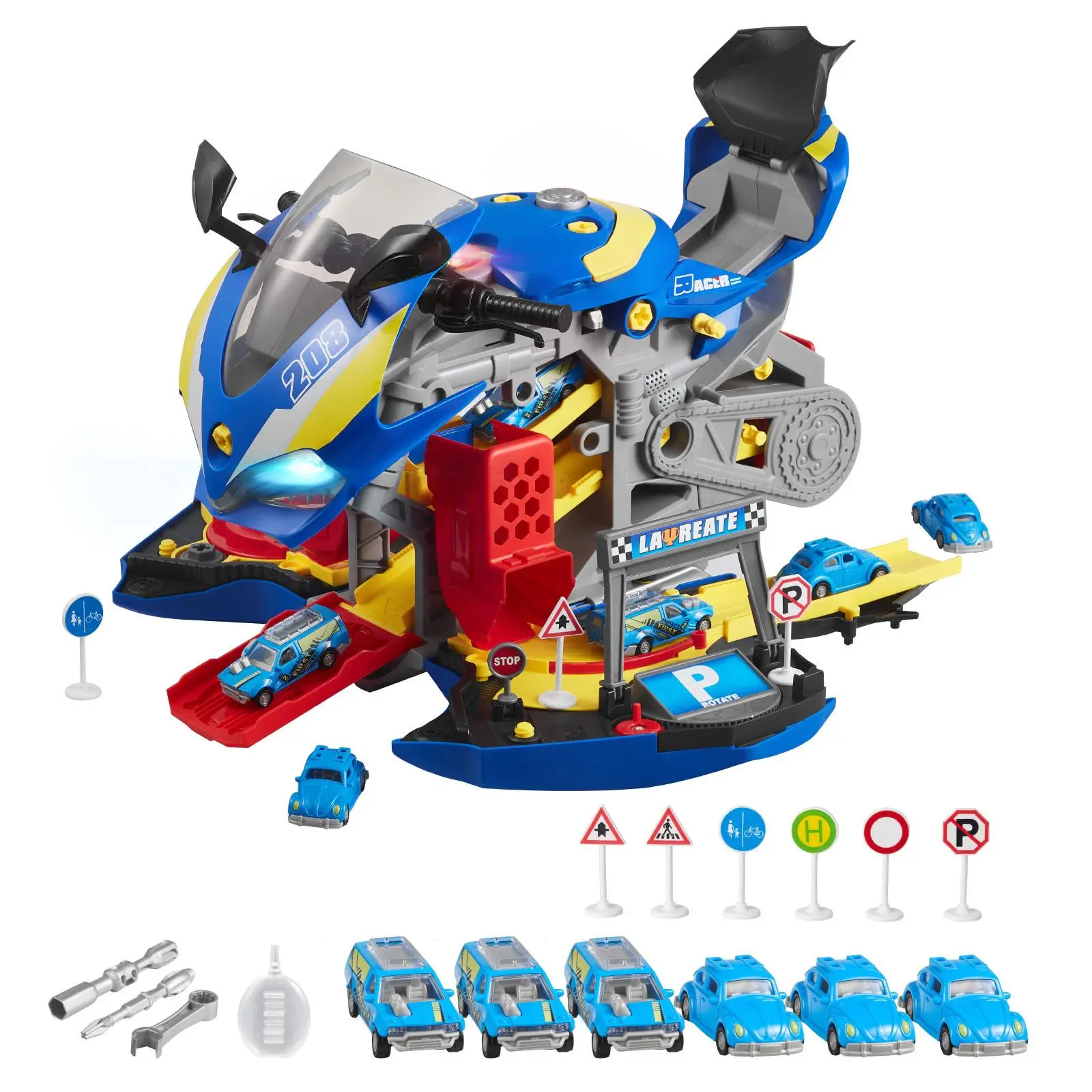 【SummerFinds】VEVOR 25-Piece Motorcycle Mechanic Toy Set for 3-4 Years Old Toddlers, Kids Workshop with Removable Parts, LED Headlights, Hands-On Repair, Sounds, Learning Features, Racing Mode, Blue Birthday Gift with Decoration