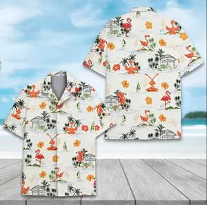 Tropical Flamingo Hawaiian Shirt for Men Women Youth, Funny Summer Aloha Shirt, Beach Vacation Button Down Top