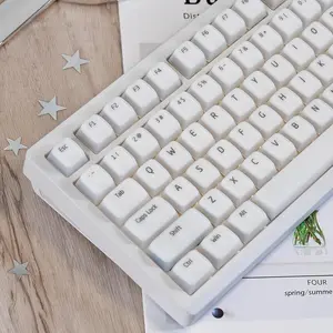 White Pudding Keycaps, Cute  Keycaps for Long , Custom Shine Through Keyboard Cap, 113  Cherry Profile Translucent Key Caps for 61/64/87/104/108 Cherry MX Switches Mechanical Keyboard