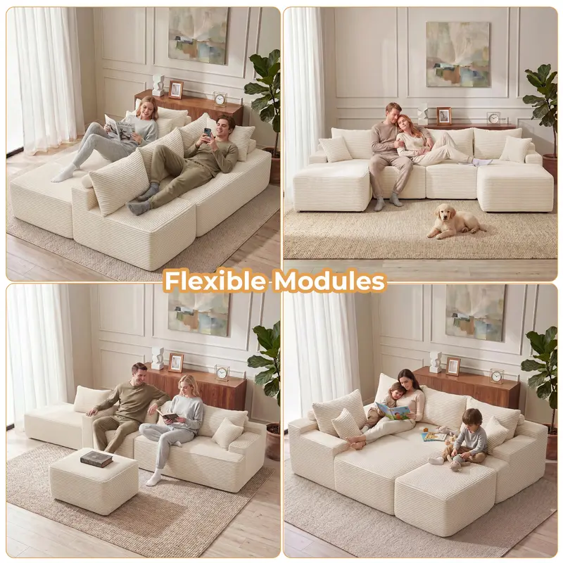 【1-2 Packages】118" U Shaped Boneless Sectional Sofa bed with 2 Pillows, 6-Seater Oversized Modular Couch, Comfy Corduroy Cloud Sofa with Deep Seat, Fluffy Cozy Sofa for Living Room, No Assembly Required 【1-2 Packages】118" U Shaped Boneless Sectional Sofa bed with 2 Pillows, 6-Seater Oversized Modular Couch, Comfy Corduroy Cloud Sofa with Deep Seat, Fluffy Cozy Sofa for Living Room, No Assembly Required
