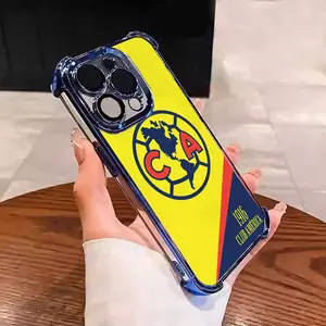 Mexico Club América Pattern Football Fan Merchandise Suitable for Aesthetic Electroplated TPU Casing For iphone 17 16 15 14 13 12 11 X XS PRO PLUS MAX AIR Four Corners Anti-Fall Transparent Casual Soft Silicone Phone Cases Perfect Gift for Men's L1740