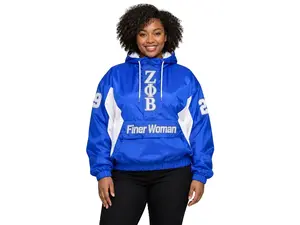 Zeta Phi Beta Windbreaker Jacket | Finer Woman ZPB Waterproof Hooded Pullover | ZPHIB Sorority Paraphernalia