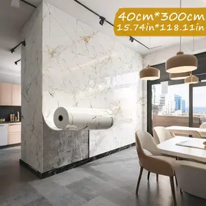 Self-Stick Marble Wallpaper Panel, Fireproof, Moisture-Proof Wall Material, 15.75 x 118.11 Inches, Marble Pattern Wallpaper for Living Room & Dining Room Decor