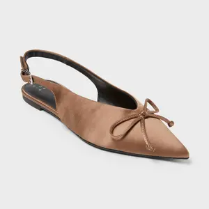 Women Camille Satin Slingback Bow Flats - Taupe  size 6