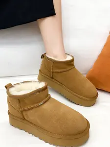 Women’s Genuine Fur Lined Winter Boots, Soft Suede Upper, Warm Cozy Ankle Slip-On Shoes Footwear Stylish