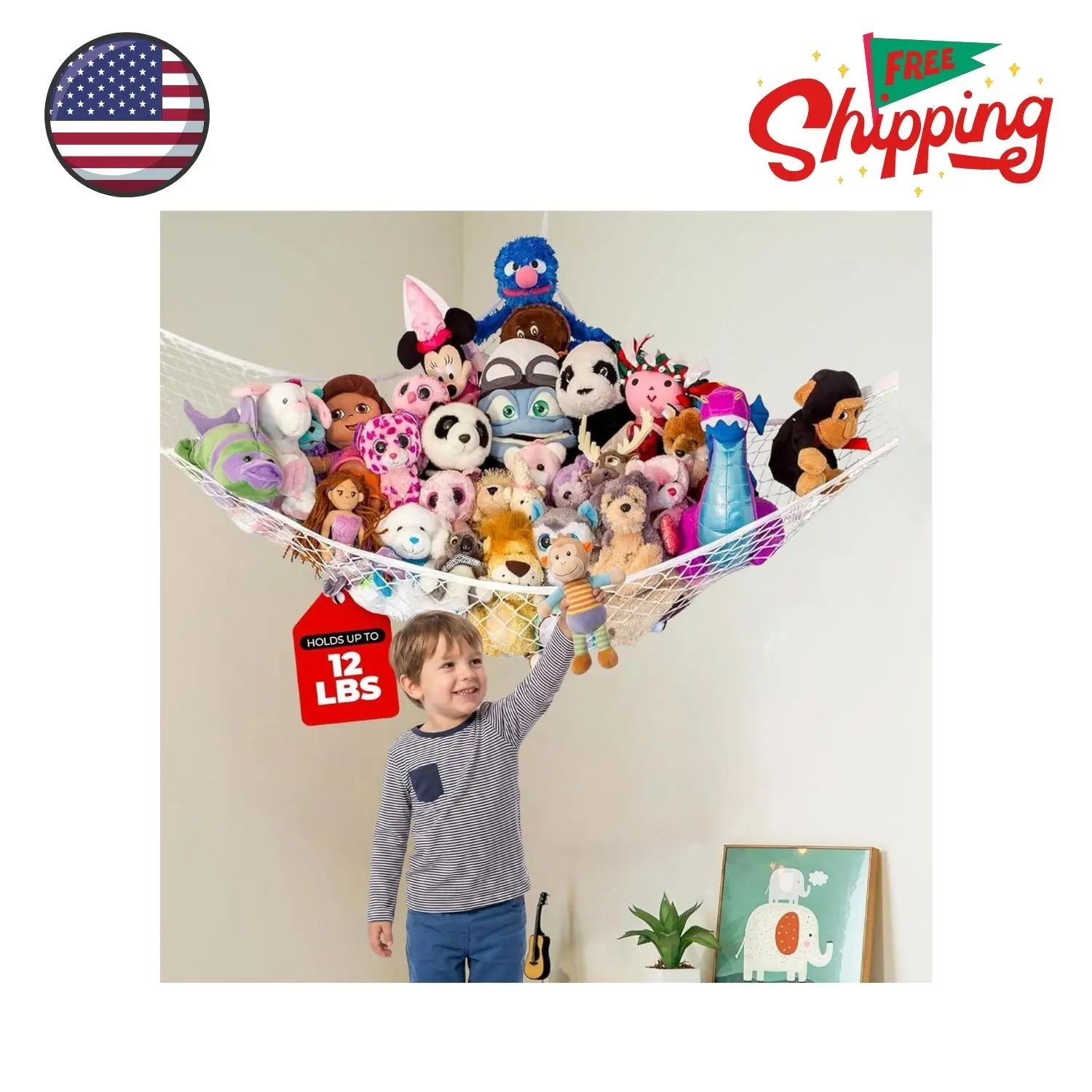 Corner Stuffed Animal Hammock, Large, Holds 12lbs