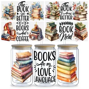 5 Sheet Books UV DTF Transfer Stickers, For Libbey Glass Tumbler, Waterproof Decals, Plastic Adhesive Label For Bottles And Cups Decor