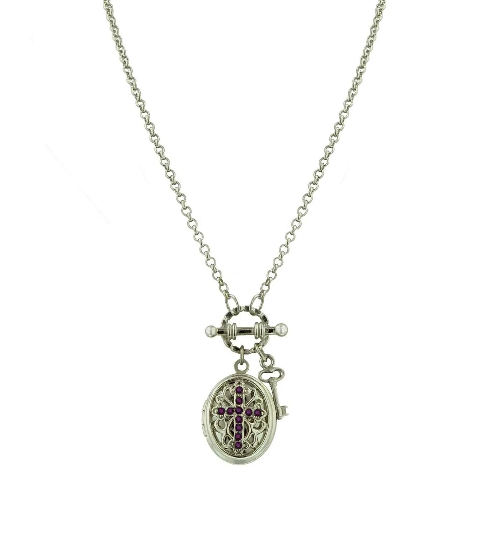 Birthstone Cross Locket Necklace 24"