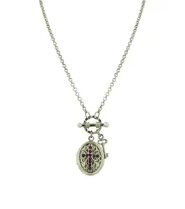 Birthstone Cross Locket Necklace 24"