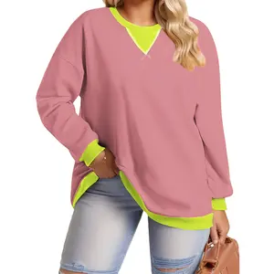Plus Size Sweatshirts for Women Casual Long Sleeve Tops Oversized Crewneck Colorblock Pullover Tunic Shirts