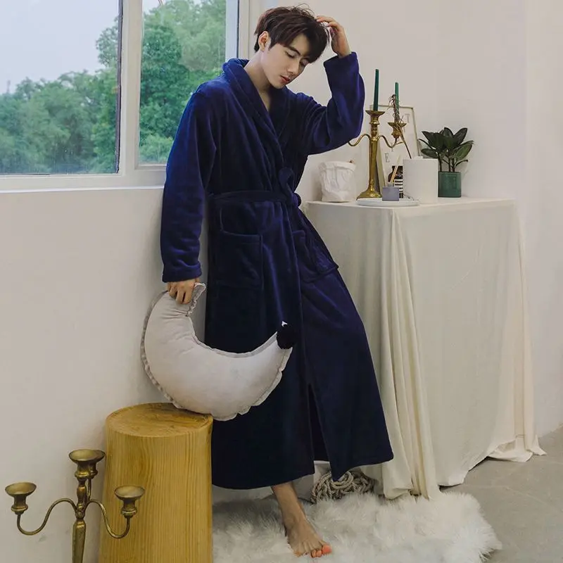 Navy blue men's thick and elongated robe