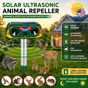 2026 Solar Ultrasonic Animal Repeller with Flashing Lights & Waterproof Motion Sensor for Deer Cat Squirrel Raccoon Rabbit Fox Skunk Repellent for Yard Garden Realistic Flame Effect