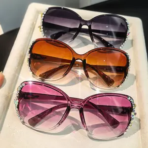 3pcs New Women'S Diamond Studded Fox Head Glasses for Shading, Fashionable Large Frame, Fashionable Street Photography Glasses