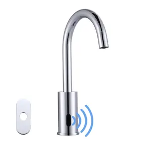 WOWOW Touchless Bathroom Faucet, Automatic Bathroom Sink Faucet with Deck Plate, Powered Touchless Single Hole Bathroom Faucet in Chrome