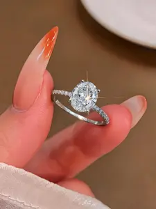 S925 Sterling Silver Oval Shaped 4.5CT Zircon Ring, Luxury Bridal Engagement Ring for Women, Trendy All-match & Exquisite Jewelry for Birthday Gift