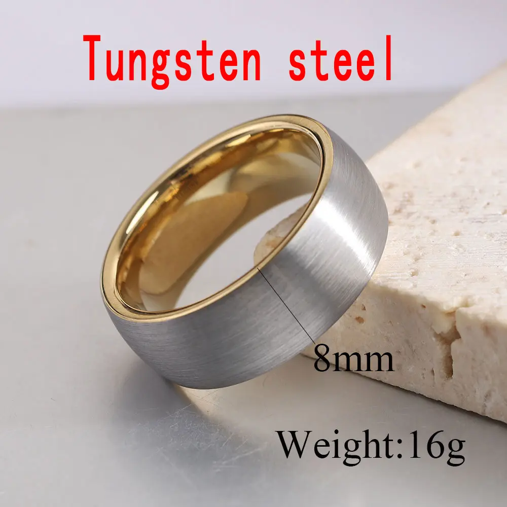 Tungsten steel New 8MM intergold Black arc frosted tungsten steel ring ring simple couple tungsten gold pair ring diamond ring