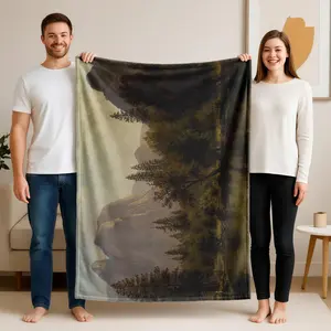 1 piece Scenic mountain and water views of Yosemite National Park themed flannel blanket - Modern geometric pattern flannel sofa blanket, suitable for beds and sofas, all-season multi-purpose use, super soft and comfortable, digital printing