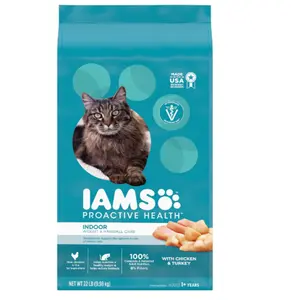 IAMS PROACTIVE HEALTH Adult Indoor Weight Control & Hairball Care Dry Cat Food with Chicken & Turkey Cat Kibble, 22 lb. Bag