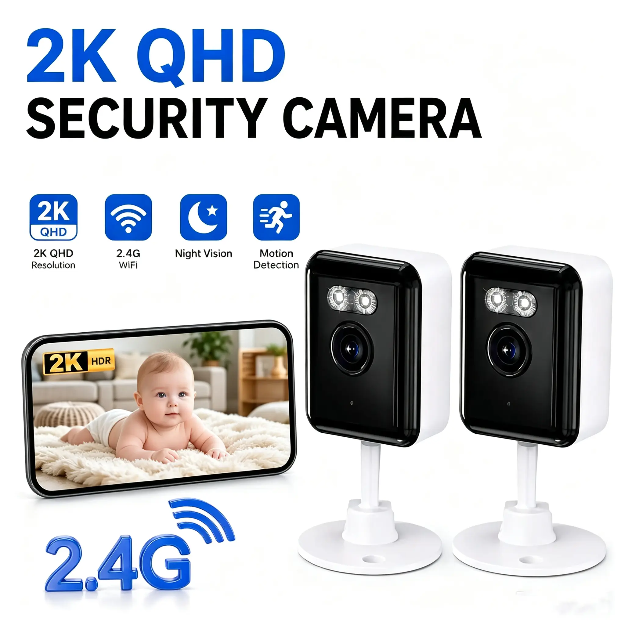 2-Pack Indoor Puppy Camera, 1080P HD Wi-Fi Camera Security, Night Vision, Motion Detection Alerts, 2-Way Talk, Real-Time View,Suitable for monitoring infants, elderly family members, and pets(Home Security Accessory)