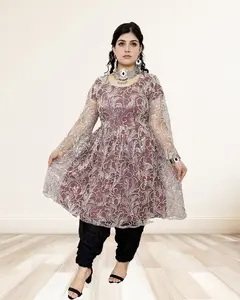 Plum Mauve Sequin Embroidered Anarkali Dress