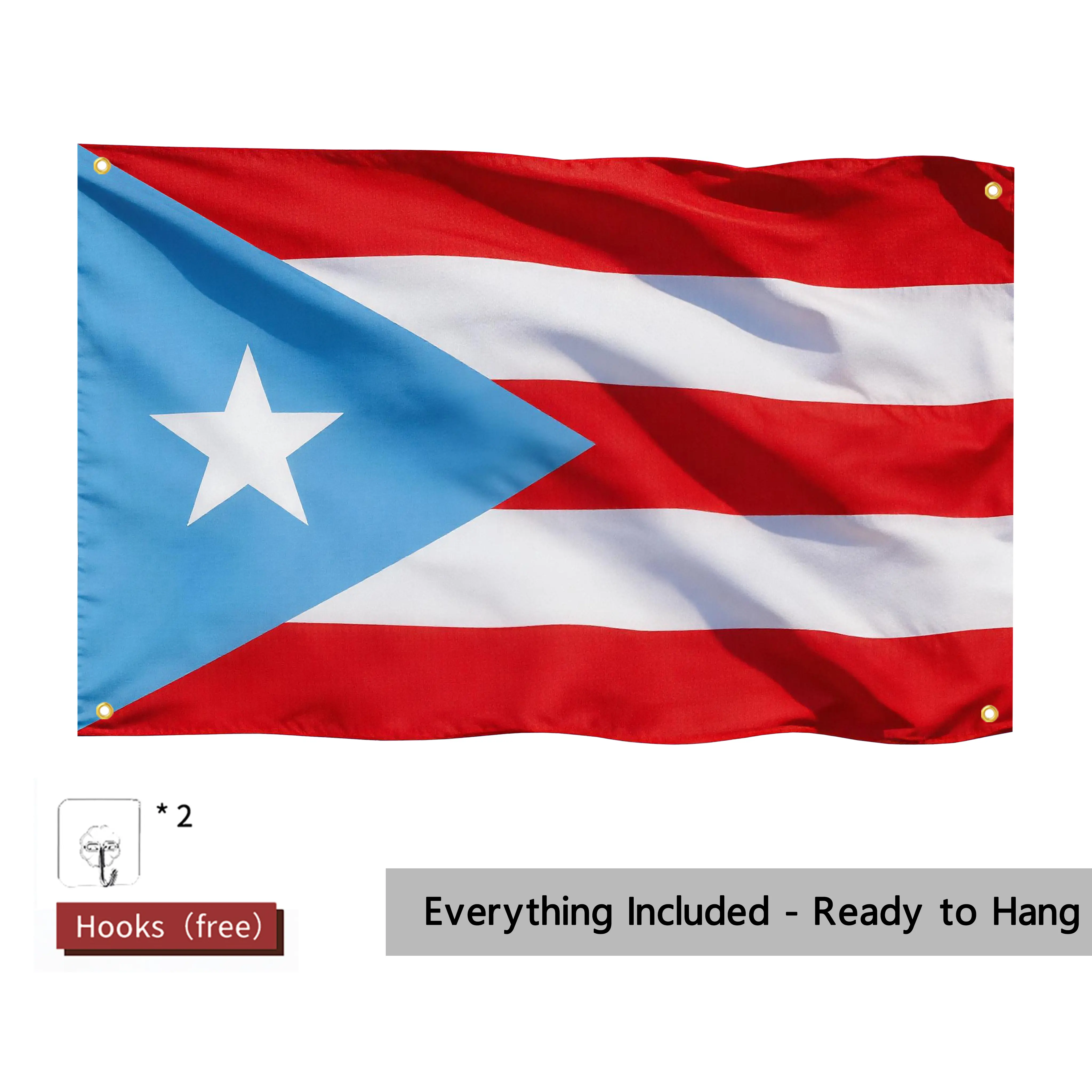 Puerto Rico Flag 3x5 FT Light Blue - 100D Premium Single Layer Double-Sided Print - PR Flag Banner with 4 Brass Grommets & 2 Free Hooks - Sky Blue Puerto Rican Flag for Indoor Outdoor Wall Decor