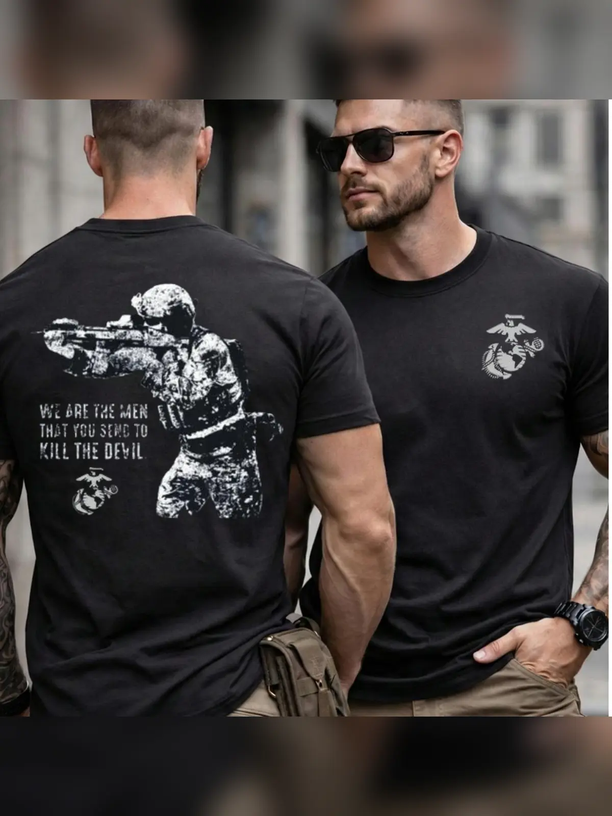 Men's U.S. Marine Corps Graphic Tee & Hoodie with 2-Sided Sniper Print, Relaxed Fit Cotton Fabric Street Style Top, Black, Men's Graphic Tees, Vibe, Eagle, Tops, Sword, Classic