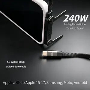 240W High-Speed Type-C to Type-C Cable with Integrated Phone Stand, Heavy-Duty Portable Fast Charging & Data Transfer Cord, Exclusive Gift for Birthdays, New Year and All Holidays for Family, Lovers & Friends