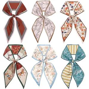 6 Pcs Head Scarf Hair Neck Printed Scarves Women Purse Bag Scarf for Handbags Silky Long Thin Satin Headscarf