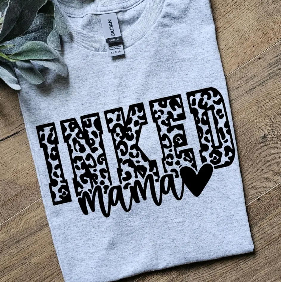 Cute Inked Mama popular tattoos cheetah print tattooed mama momlife motherhood tee