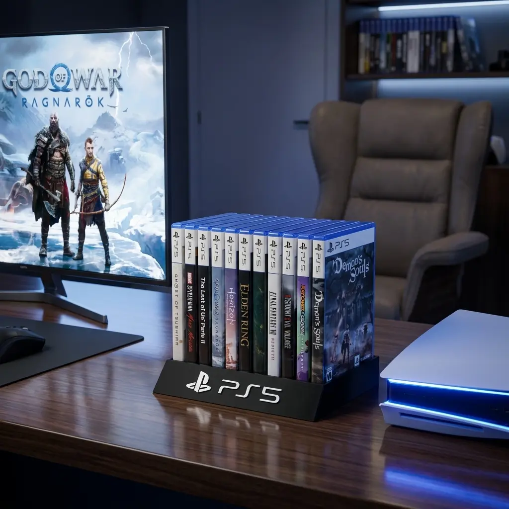 Game Holder for 10 Games | Storage Rack Organizer Stand | Gaming Desk Display Case Storage