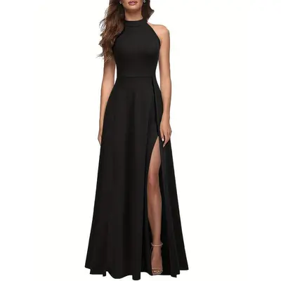 black fitted graduation dress Berylove Women Black Graduation Dress Chiffon A Line Cocktail Dress, Black / US18W main image 0