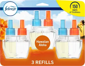 Febreze Odor-Fighting Scented Oil Refill Hawaiian Aloha Scent 0.87oz Long Lasting Air Fresheners for Home Bathroom Kitchen 3 Count USA Fragrance Pack