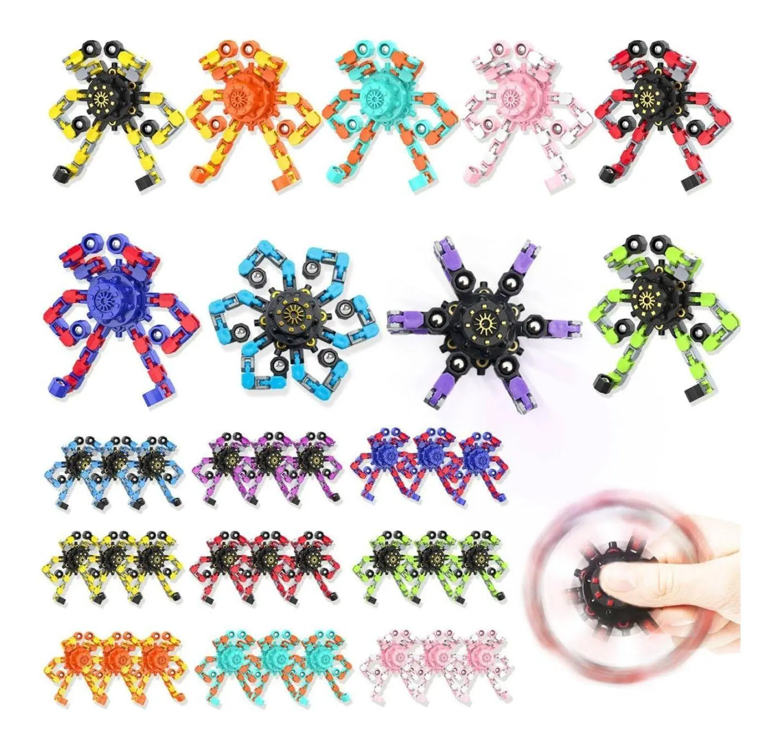 Fidget Spinners 36 Pack, Deformable Chain Sensory Toys, Stress Relief Gyros, DIY Robot Finger Toys for Kids & Adults, Party Favors, Easter Basket Stuffers 1 x 1 x 1 inches