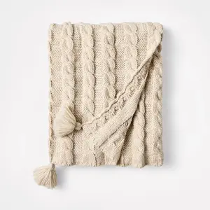 Knit Tassel Braided Throw Ivory - Threshold designed with Studio McGee