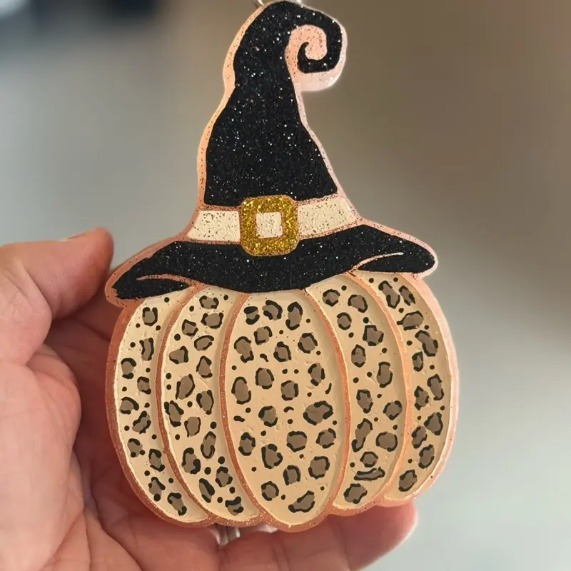 Leopard Pumpkin with Witch Hat Freshie Car Air Freshener