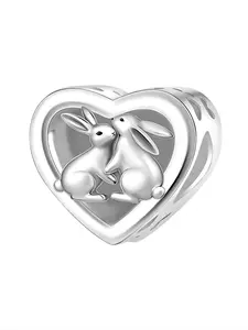 Cute Copper Plated Silver Color Rabbit Heart Charm, Hollow Out English Engraving, Perfect Gift for Friends, All Seasons Accessory