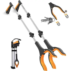 43" Foldable 2pcs Grabber Reacher Pickup Tool with Rotating Jaw Magnets Heavy Duty Gripper