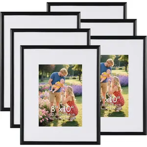 8x10 Picture Frame Set of 6, Display 5x7 Pictures With Mat or 8x10 Without Mat, Photo Frames for Tabletop or Wall, Black
