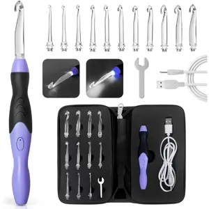 Light Up Crochet Hook Sets, 11 Sizes Interchangeable Lighted Crochet Hook Set, LED Rechargeable Crochet Hooks for Dark Yarn, Ergonomic Grip Crochet Kit for Beginners Crochet Needles Kit with Case
