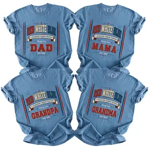 Custom Comfort Colors Vintage Red White Blue Family Crew Shirt, Patriotic Grandpa Grandma Mama Dad Matching Shirts, 4th of July Family Tee, USA Freedom Shirt