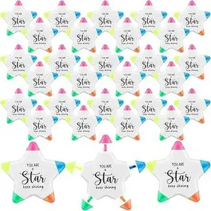 30 Pcs Back to School Gifts Inspirational Highlighters Brush Tip Welcome Back to School Stuff Bulk for Kid Student First of Day School Supplies (Five Pointed Star,motivational Pattern)