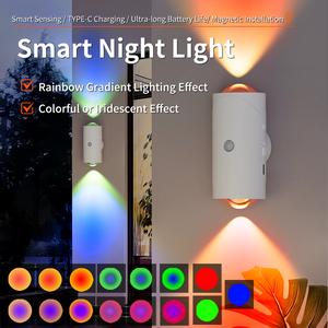 Rechargeable LED Motion Sensor Night Light – 8 Ambient Colors, Auto-On, Long Battery Life, Stick Anywhere, No Outlet Needed – Cozy, Plug-Free Lighting for Bedroom, Bathroom, Stairs & More!