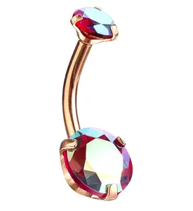 Red Aurora CZ Rose Gold PVD Belly Button Ring