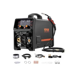 VEVOR Pro MIG Welder, 250A Pluse Mig Welding Machine, 5-in-1 Synergic Welder Machine MIG Pluse/Gas MIG/Flux Core MIG/Stick/Lift TIG, 110V/220V Dual Voltage Aluminum Mig Welder with LCD Screen Display